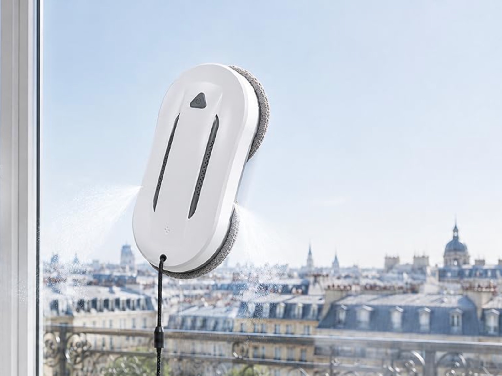 Ancien visuel : le jet de pulvérisation dessiné à plat devant le robot